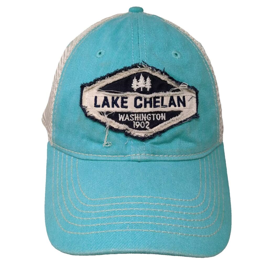 Blue 84 Lake Chelan Washington Trucker Hat One Size Mesh Adjustable Patch White